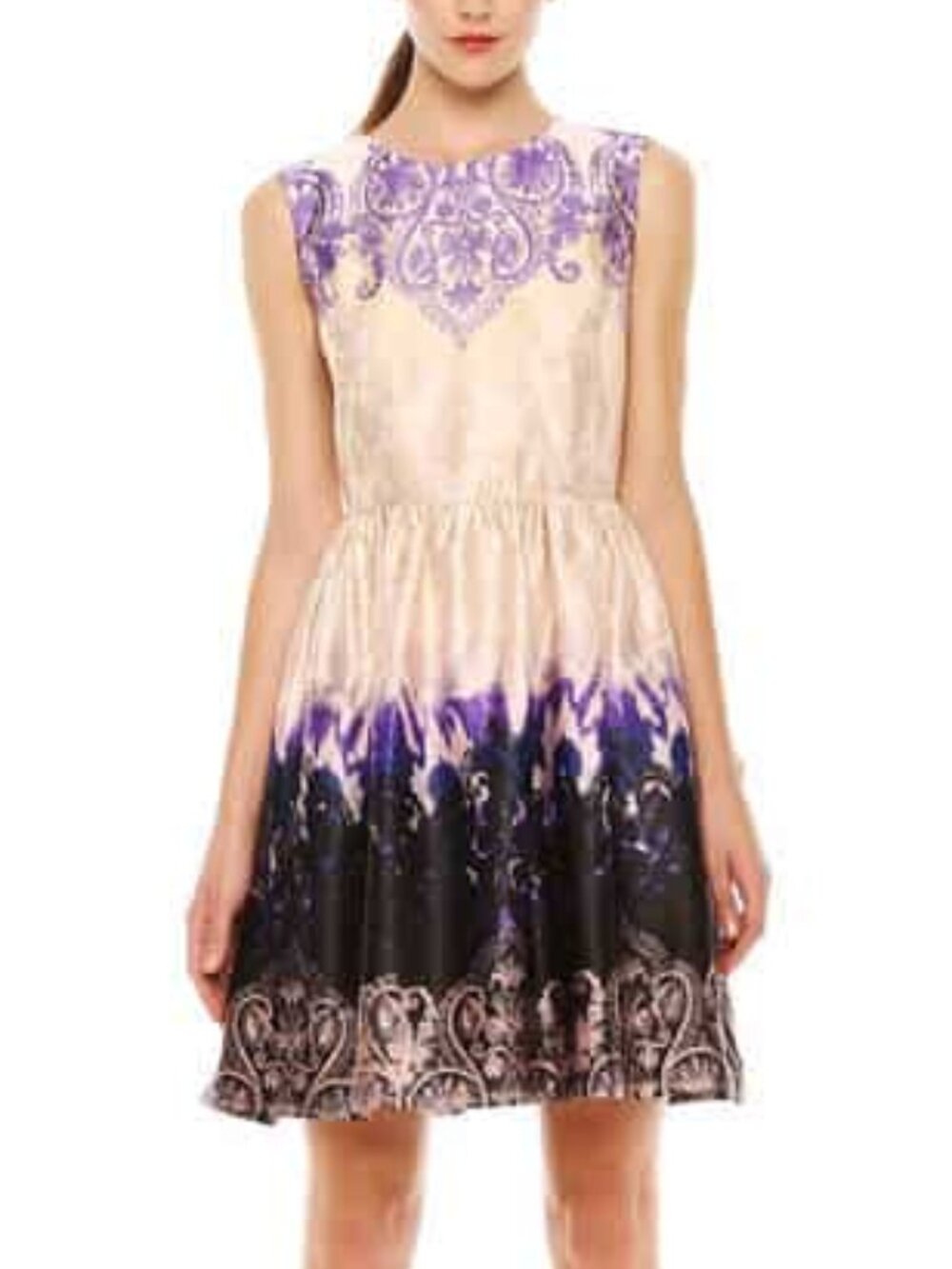 Prom Pink & Purple Satiny Damask Rococo A-Line Dress - Size 0